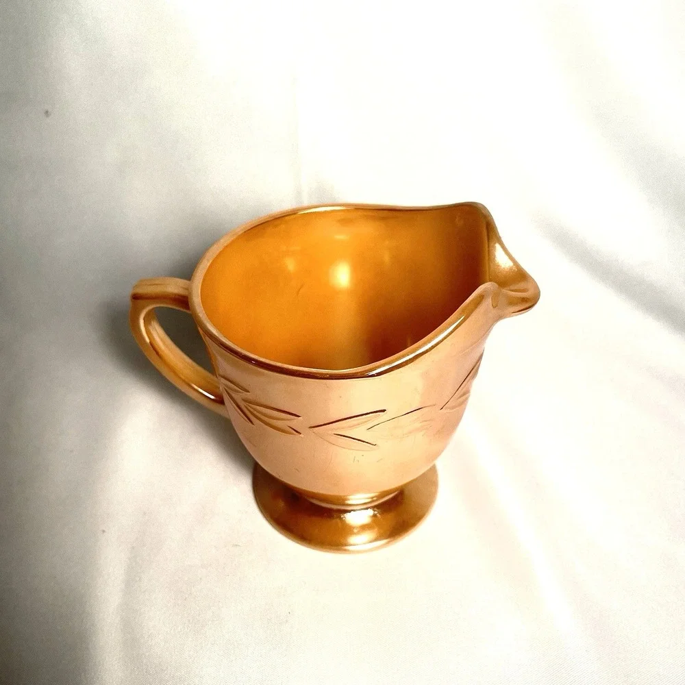 Vtg FireKing Peach Sheaves of Wheat Luster Sugar/Creamer OvenWare Anchor Hocking